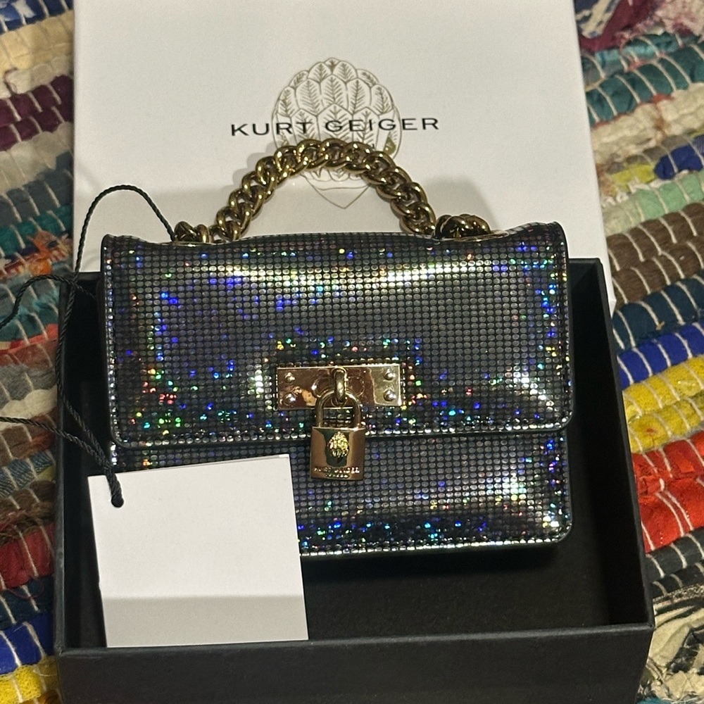 Kurt Geiger Holographic Micro Chain Wallet Iridescent NWT